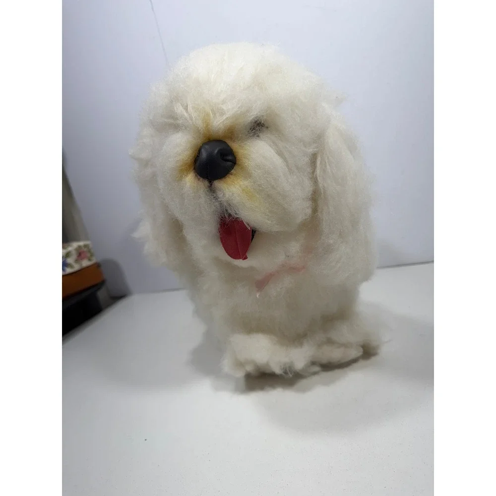 Vintage White Shaggy Plush Dog Stuffed Animal Maltese Bichon Frise Style